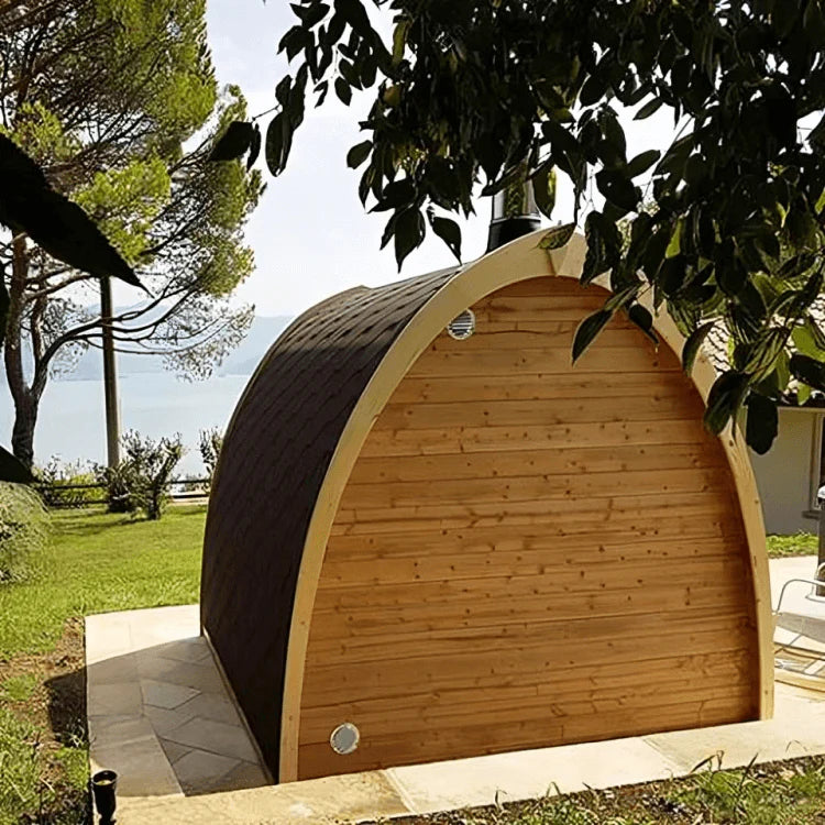 Modern small-footprint sauna designed for backyards or patios.