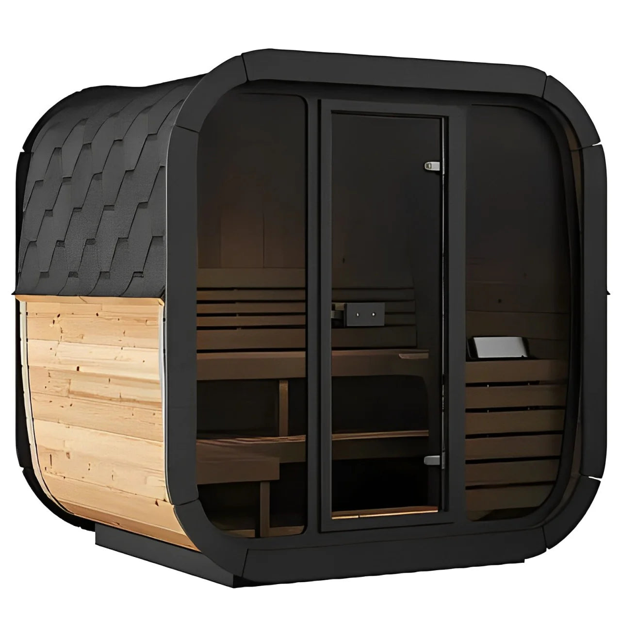 SaunaLife CL5G modern black cube sauna for 4 people.