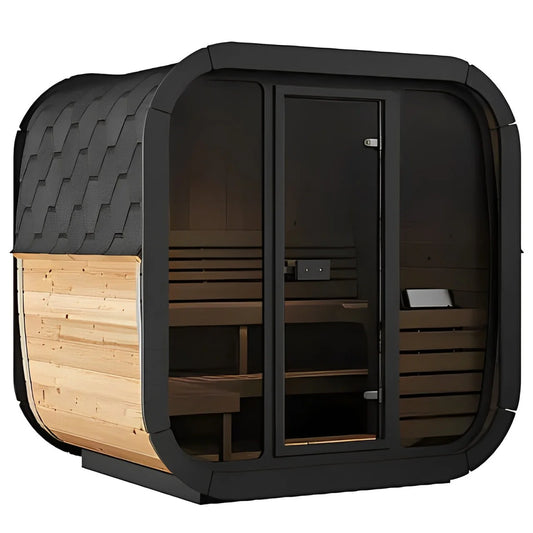 SaunaLife CL5G modern black cube sauna for 4 people.