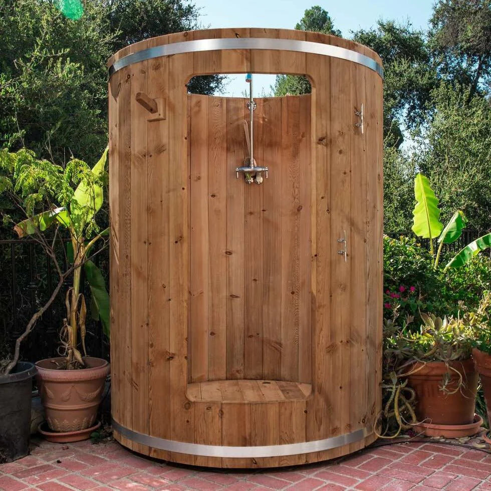 Dundalk cedar Rainbow outdoor shower, rustic and durable design.