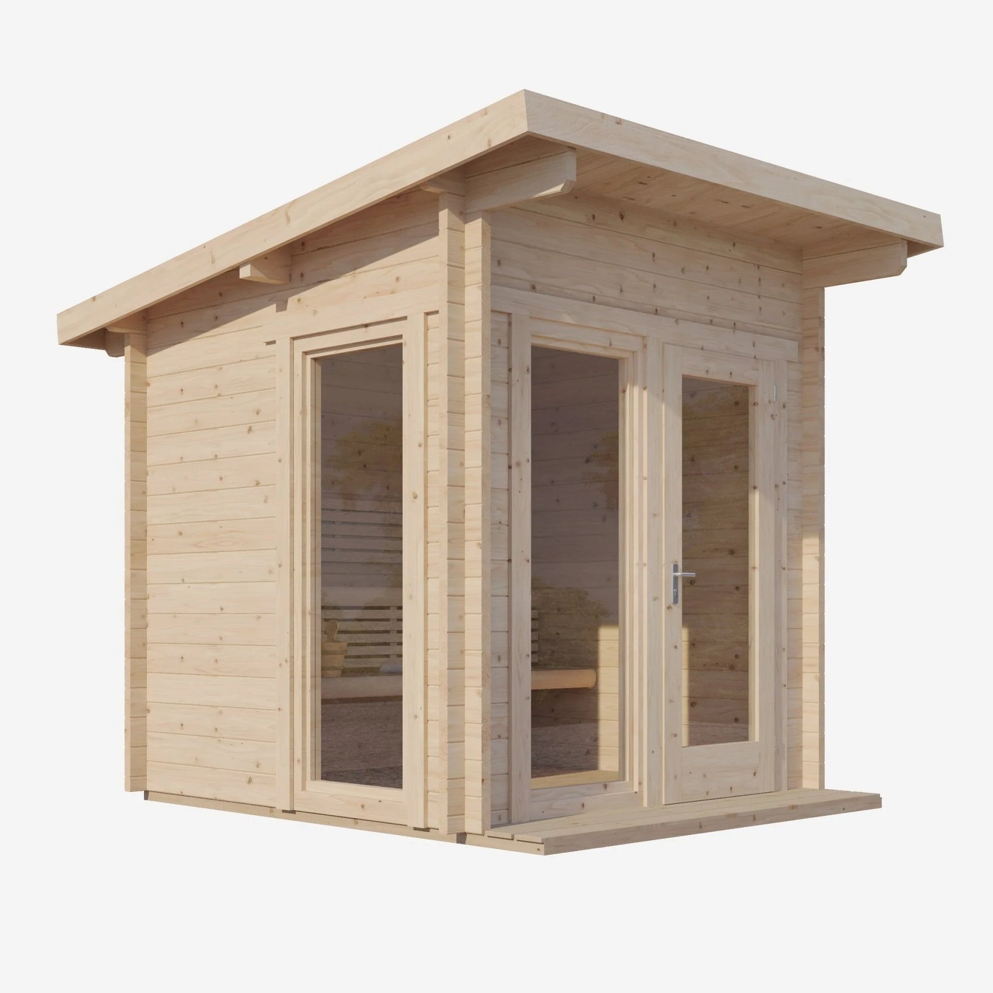 SaunaLife G4 modular outdoor sauna, 6-person Scandinavian design.