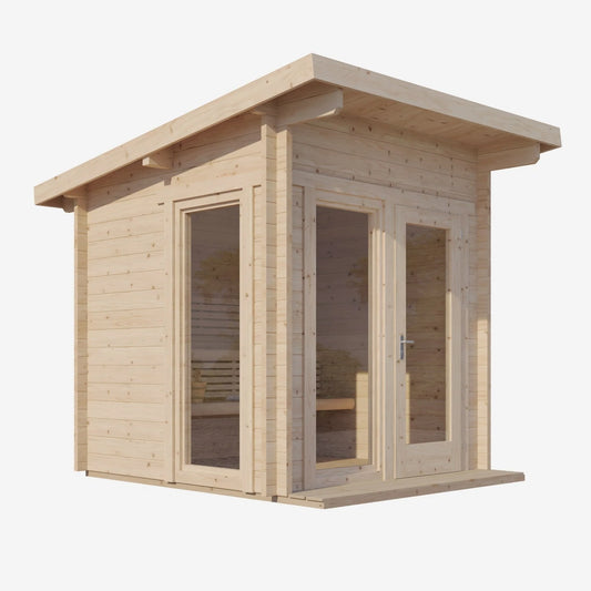 SaunaLife G4 modular outdoor sauna, 6-person Scandinavian design.