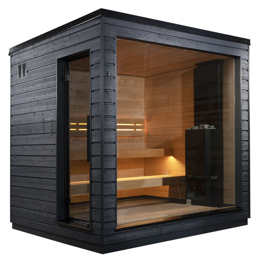 SaunaLife G6 outdoor cabin sauna for 5 people, Nordic design.