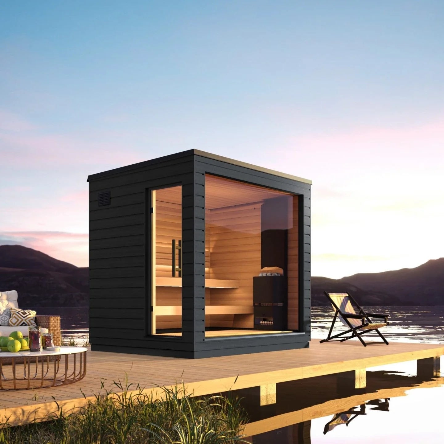 Rustic 5-person sauna cabin, ideal for backyard or retreat settings.