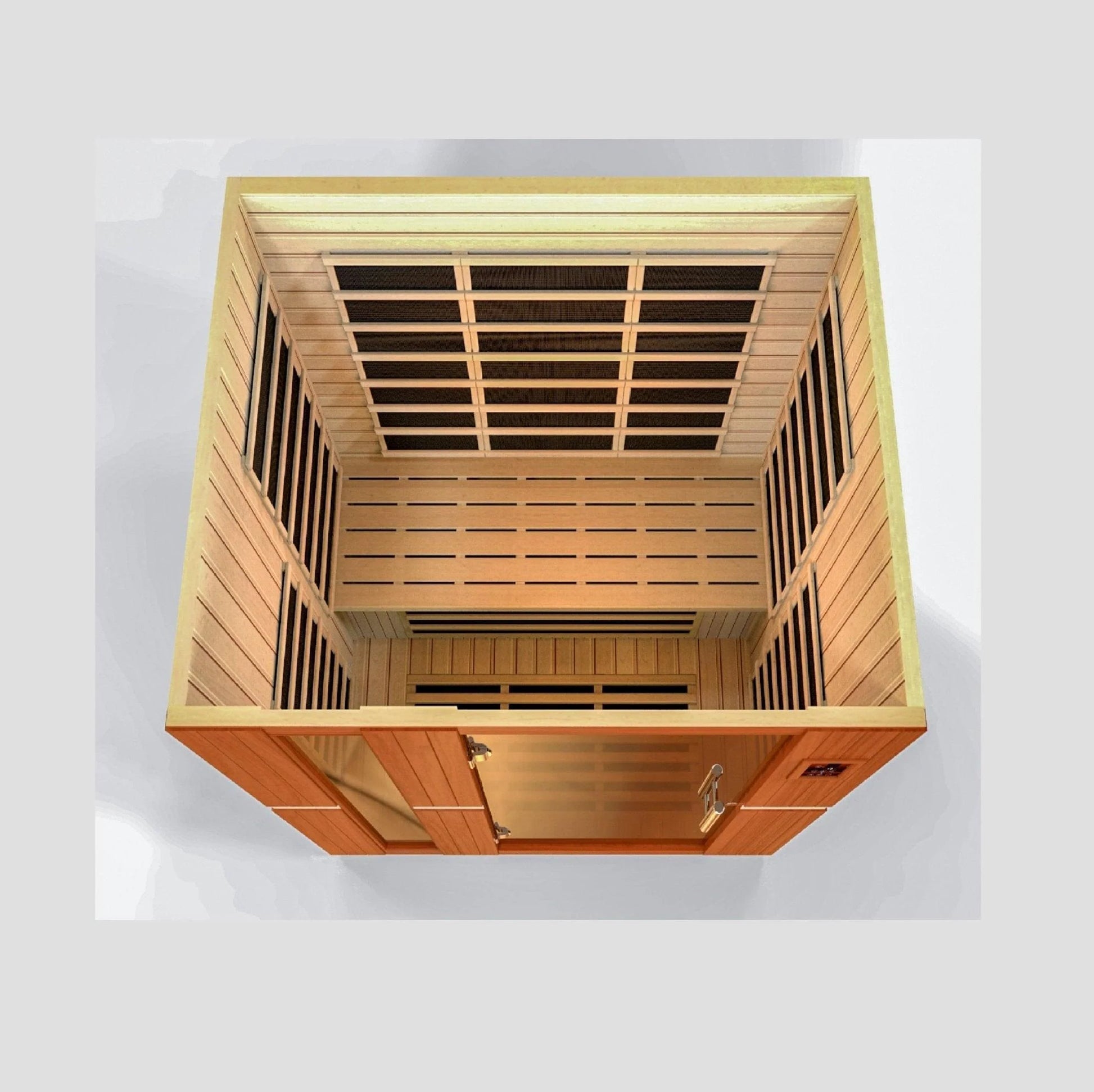 Compact infrared sauna for 3 people, designed for home use.